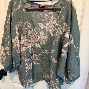 Torrid Floral Button-Down Blouse in Green